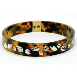 J. CREW FAUX TORTOISE SHELL BANGLE BRACELET WITH AURORA BOREALIS & CLEAR STONES